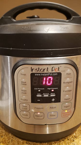 Instant pot set to 10 minutes high pressure in manual mode