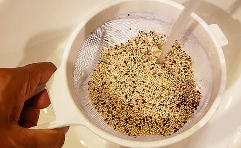 Washing quinoa grains using a fine mesh strainer