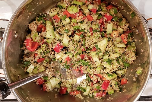 Mix all ingredients together after the quinoa has cooled down.